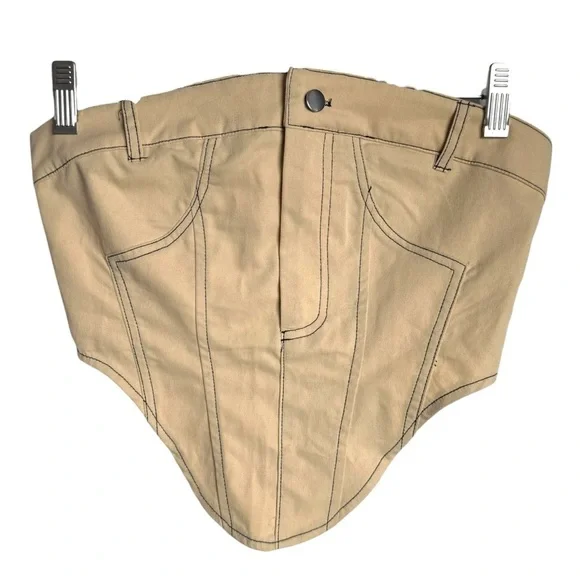 Pretty Little Thing Stone Woven Strapless Corset NEW Women 0 Baddie Edgy Club - Picture 5 of 9